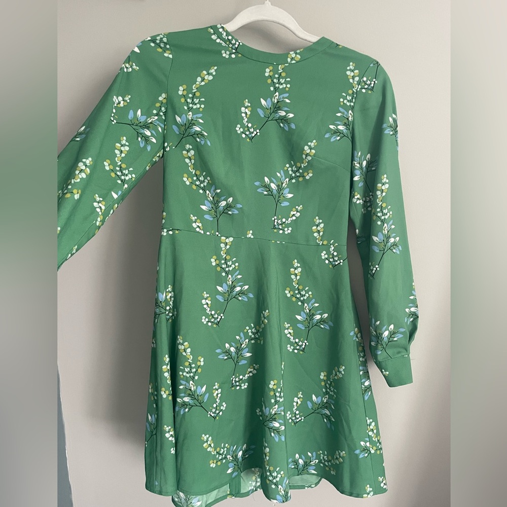 green floral mini garden party dress
